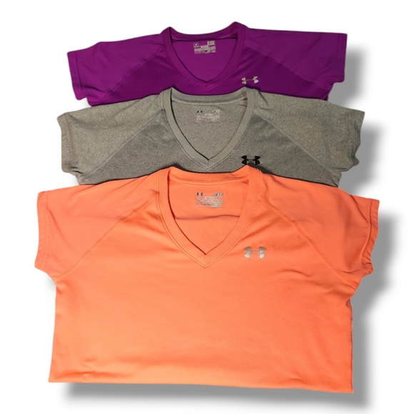 (2)+1 Under Armour- Women's v-neck heatgear semi-fitted t-shirts. Sz Small - Picture 5 of 5